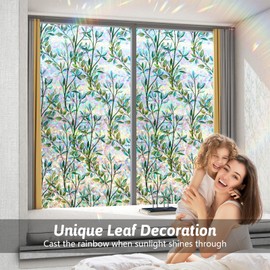 Kromapolis Window Film Rainbow Privacy Film Stain Glass Cling 3D Decorative Stickers for Glass Doors, Sun Blocking Static Cling Window Cover, Non-Adhesive 17.5 x 78.7 inches