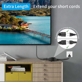 Short Power Extension Cord, 3 Prong 3 Outlet Adapter USA 3Pin Male to Female AC Cable, Grounded Outlet Saver Extension Cords NEMA 5-15P to NEMA 5-15R, Black (12 Inch)