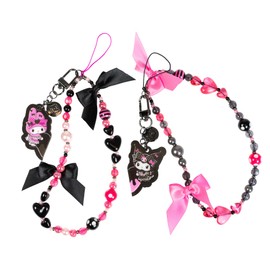 My Melody and Kuromi Beaded Wristlet Universal Charm Strap [50th and 20th Anniversary Special Limited Edition] 2-Piece Set - Cute Wrist Strap for Cell Phone Camera Keys AirPods