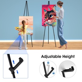 Portable Art Easel Stand 63 Inches - Black Picture Stands for Display w/Bag - Tabletop Art Easel Stand for Sign, Wedding Signs, Poster Stand, Painting Canvas Stand - Metal Tripod, Easels for Display