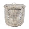 African Fair Trade Handwoven Lidded Shelf/Table Basket, White/Silver