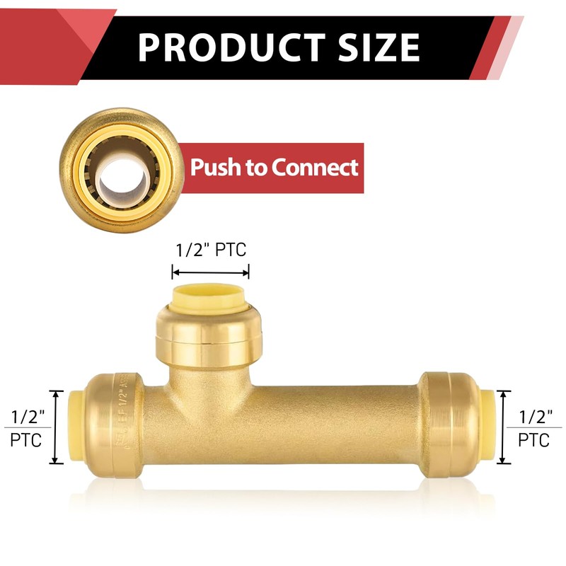 (Pack of 2) EFIELD 1/2-Inch Slip Tee Push-Fit Brass Fittings