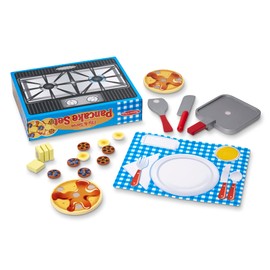 Melissa & Doug Flip and Serve Pancake Set (19 pcs) - Wooden Breakfast Play Food,Brown