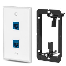 1 Pairs Ethernet Wall Plate Cat6 2 Port Keystone Jack Wall Plate with RJ45 Coupler Outlet Connector and Single Gang Low Voltage Mounting Bracket