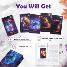 BQLXBABLT Spirit Animal Oracle Cards with Guide Book for Beginners Animal Tarot Deck with Meanings on Them for Women Standard Size 46 Cards and Detailed Guidebook Included