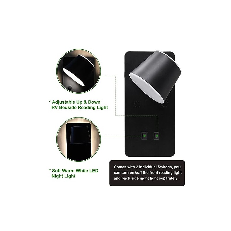 12V RV LED Bedside Reading Light with Night Light Version