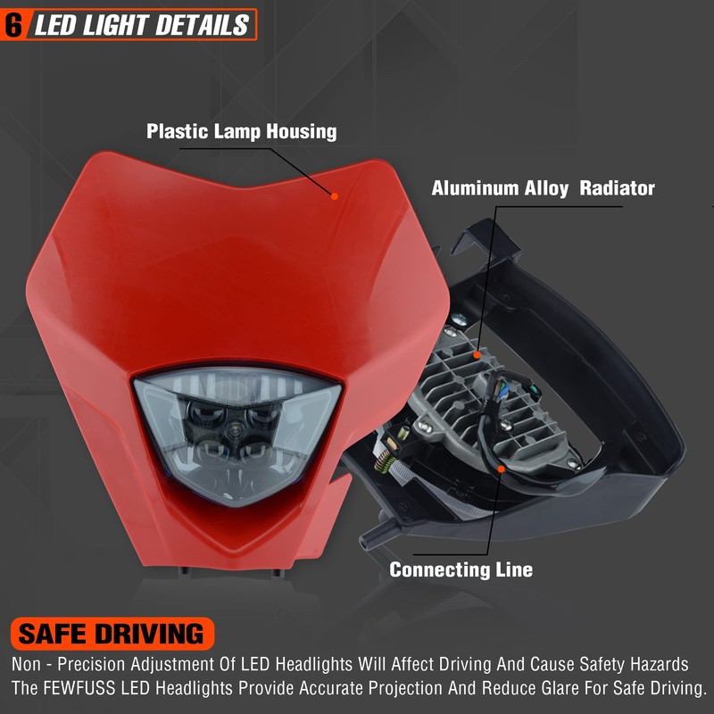 fewfuss Universal Dirt Bike LED Head Lamp - Motorcycle LED