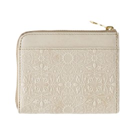 HIRAMEKI. Morris L-Shaped Zipper Wallet Cowhide Embossed William Morris Art Design, albion white