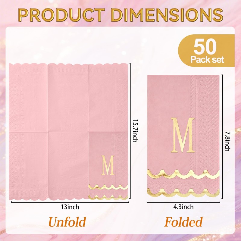 50 Pcs Scalloped Disposable Hand Towels Monogrammed Decorative Paper Napkins