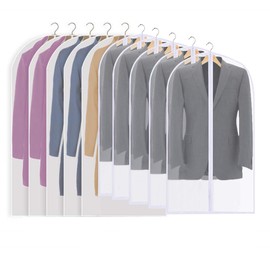 AYSUM 10 Pack Garment Bags 60 x 140cm/60 x 100cm, Breathable Suit Bag Covers with Zip, Waterproof Moth Proof Dress Bag Covers, Clothes Cover Protector Bags for Wardrobe Storage and Travel
