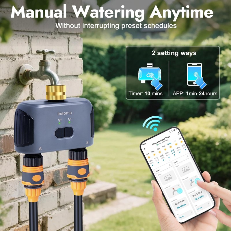 WiFi Water Timer for Garden Hose with Brass Inlet,Smart Hose
