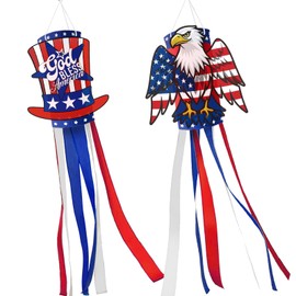 4th of July Decoration, Set of 2 American Flag Windsocks, Uncle Sam's Hat & Bald Eagle Wind Socks Hanging, Fourth of July USA Patriotic Decoration (Patriotic)