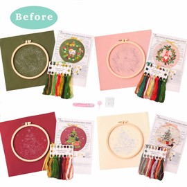 REEWISLY 4pcs of Christmas Embroidery kit with Patterns and Instructions, DIY Adult Cross Stitch Kits, Including 4 Plastic Embroidery Rings, 1 Pair of Scissors, Colored Threads and Needles,Christmas