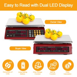 BROMECH Price Computing Scale 66lb Digital Rechargeable Commercial Kitchen Weight for Produce Food Meat Fruit Vegetable with Dual Display, Give Change Function, 5 Direct Plus Included, Not for Trade