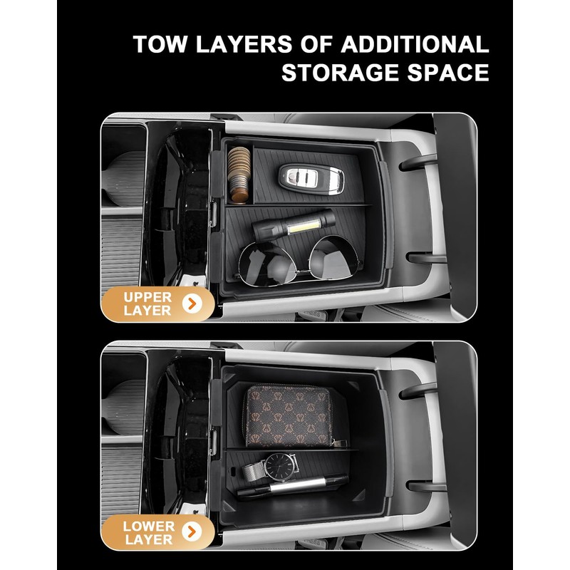 Double-Layer Center Console Organizer For 2025 Hyundai Tucson(Limited)/2025 Tucson Hybrid(Blue/SEL