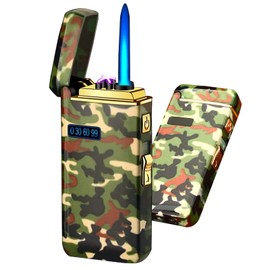 Arc Jet Flame Torch Lighter, 2 in 1 Electric USB Rechargeable Windproof Infinity Lighter, Refillable Butane for Cigar, BBQs, Fireworks, Candle, Camping (Camouflage A)