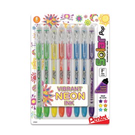 Pentel Solar Pop Neon Gel Pen, 0.6mm Fine Line, Assorted Colors, Pack of 8 (K96BP8M)