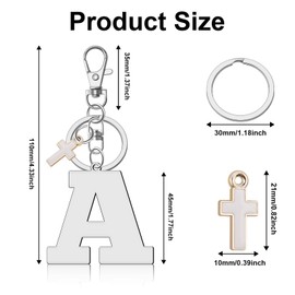 Initial Letter with Cross Keychains Alphabet Initial Letter Keychain Initial Monogram A-Z Keychains Cross Keychain Accessories Initial Letter Keychain for Women Purse Handbag Car Keys (Letter A)