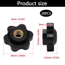 lyualma Pack of 20 M6 Star Grip Nuts Plastic Grip Nuts Knurled Nut Internal Thread Clamping Knob for Mechanical, Furniture, Machine Tools, Fitness Equipment