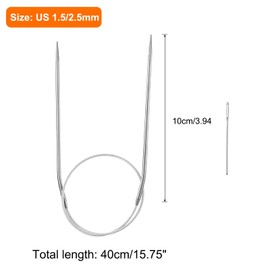 HARFINGTON Circular Knitting Needles 15.75" Stainless Steel US 1.5/2.5mm Knitting Needles 3.94" Short with Large Eye Sewing for Fast Knitting Sweater Sleeves