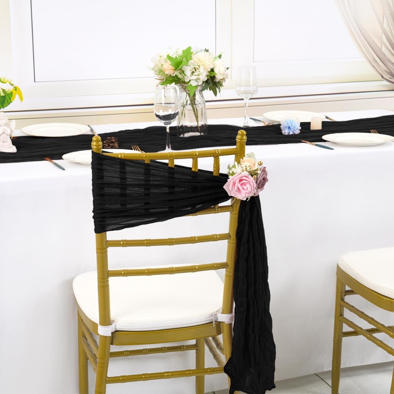 YMHPRIDE 50 PCS Wedding Cheesecloth Chair Sashes,Bows Designed Chair Sashes