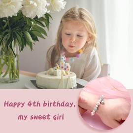 CASSIECA Birthday Gifts for 4 Year Old Girls, Pink Pearl & CZ Ball Bracelets Adjustable with Heart Charms for 4 Year Old Girl Gifts, Girls Gifts Age 4 for Daughter Niece (Gift Box Given)