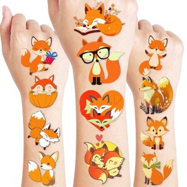 100 Unids Fox Tatuajes Temporales Pegatinas Tema Bosque Animales Decoraciones Fiesta Cumpleaños Favores Suministros Linda Granja Zorros Bosque Otoño Tatuaje Pegatina Regalos P