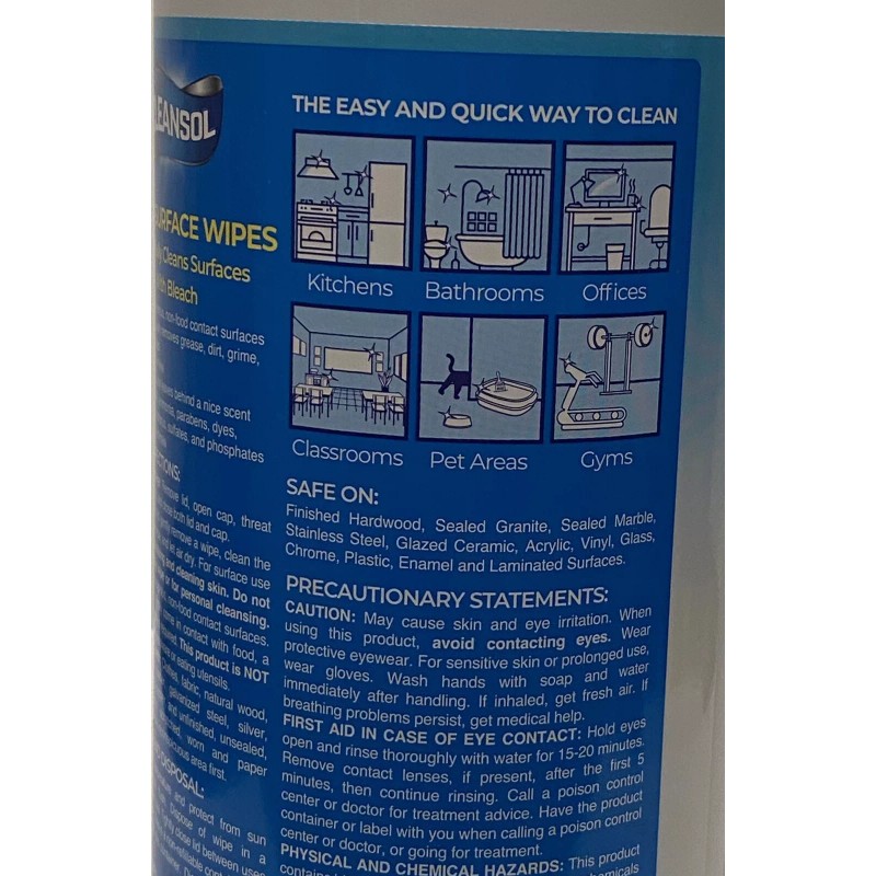 Cleansol Muti Surface wipes With Bleach Fresh Scent 75 Count