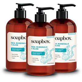 Soapbox Liquid Hand Soap, Sea Minerals & Aloe - Gentle & Moisturizing Hand Wash for Kitchen and Bathroom, Vegan & Cruelty Free Scented Hand Soap 12 Ounce Pump Bottles (Pack of 3)