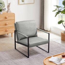 LOPOO Comfortable Arm Chair for Living Room or Office, Thick Padded Seat, Sturdy Metal Frame, Gray