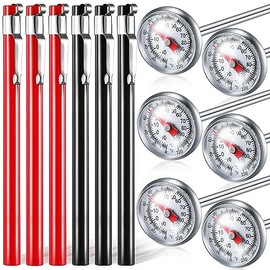 Xuhal 6 Termómetros de Cocina de Acero Inoxidable con Tallo Rojo de 5 Pulgadas de Largo Termómetro con Esfera de 1 Pulgada Termómetro de Alimentos de Espumar Leche (Negro, Rojo)