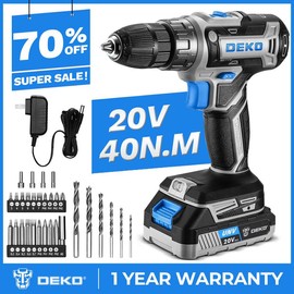 DEKO 20V Cordless Power Drill Set ‚Äì Compact & Electric Drill Kit with 1500mAh Battery, Charger Bits Ideal for Home DIY & Professional Use  Portable Variable Speed Springtok:_grey