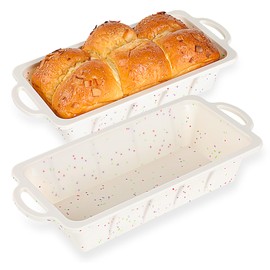 Vinino Silicone Bread Loaf Pan with Metal Reinforced Frame, 9.5 x 5 in Non-stick Silicone Loaf Pan for Baking, 2 Pack Durable Silicone Bread Pan for Oven Dishwasher Safe - Cream