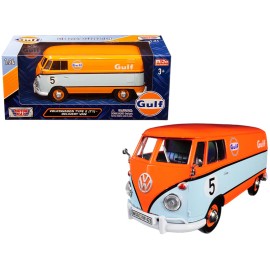 Motormax 1/24 Diecast Model Car DCD for Volkswagen Type 2 (T1) Delivery Van #5 'Gulf' Orange and Light Blue Other Toy Vehicles