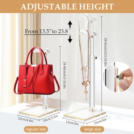 Purse Display Stands, 2 Pcs Acrylic Purse Stands for Display Bags, Adjustable Height Clear Purse Holder Handbag Rack Stand, Purses Hanging Storage Organizer for Closet Retail Vendor Commercial Store