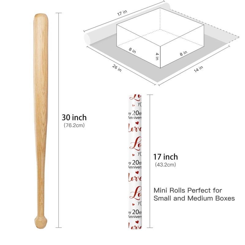 RUSPEPA Wrapping Paper Roll for 20th Anniversary - 17 Inches