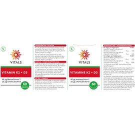 Vitals - Vitamin K2 + D3 60 vegan Softgel-Kapseln. Ein ideales Duo mit starkem Synergieeffekt.