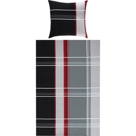 Erwin Müller Bed Linen Economy Pack 4-Piece Flannelette Red/Anthracite/Silver Size 2 x 135 x 220 cm + 2 x 80 x 80 cm