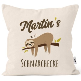MoonWorks® Cushion Cover with Saying (German) Opa’s, Oma’s, Mama’s, Papa’s Schnarchecke, Sloth Print Cushion Cover, Decorative Pillow, Cotton