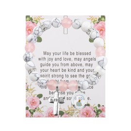 BAUNA Blessed Gifts Beaded Bracelet May Your Life Be Blessed With Joy And Love Faith Cross Charm Bracelet Religious Gifts (Blessed beaded BrCA)