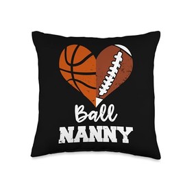 Ball Nanny Heart Funny Football Basketball Nanny Throw Pillow