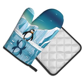 YYHWHJDE Penguin Antarctica Ice Prints Quality Oven Mitts and Pot Holders Sets of 2 Kitchen Baking Used to open pot lids in the kitchen