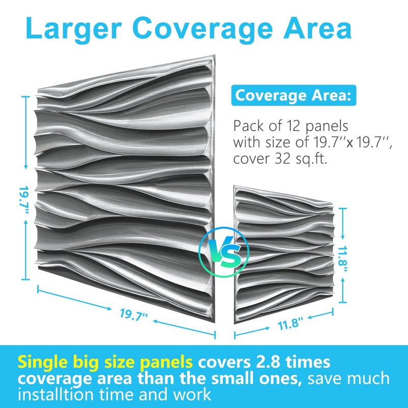 STICKGOO 3D Wall Panels, Brushed Silver Decorative Wall Covering Panels,