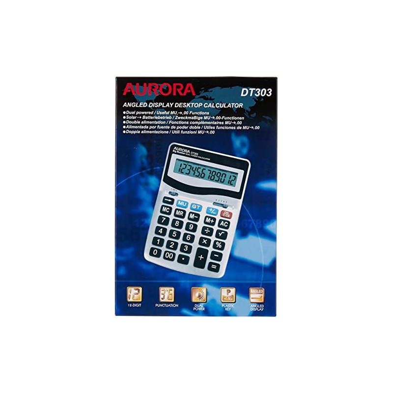 Aurora DT303 Desktop Calculator with Large Display and Keys,Silver