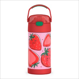 THERMOS FUNTAINER Water Bottle with Straw - 12 Ounce - Kids Stainless Steel Vacuum Insulated Water Bottle with Lid, Strawberry Smiles