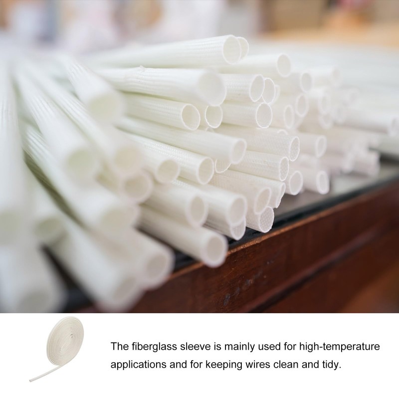 Rebower Fibreglass Sleeve Insulated Cable Protection Tube - 16.4Ft-5mm/White