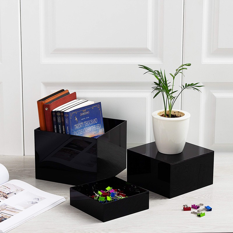 Red Co. Set of 3 Glossy Black Acrylic Cube Display