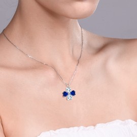 Gem Stone King 925 Sterling Silver Sky Blue Aquamarine and Blue Created Sapphire 4 Heart Shape Gemstone March Birthstone Pendant Necklace For Women (3.06 Cttw, 6MM Heart, with 18 Inch Silver Chain)