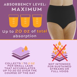 Wearever Women's Maximum Absorbency Incontinence Panties for Bladder Control - Reusable & Washable Leak Proof Underwear for Women 600 ml - (Pack of 6) (Black) (1X) (Fits Hip: 43-44")
