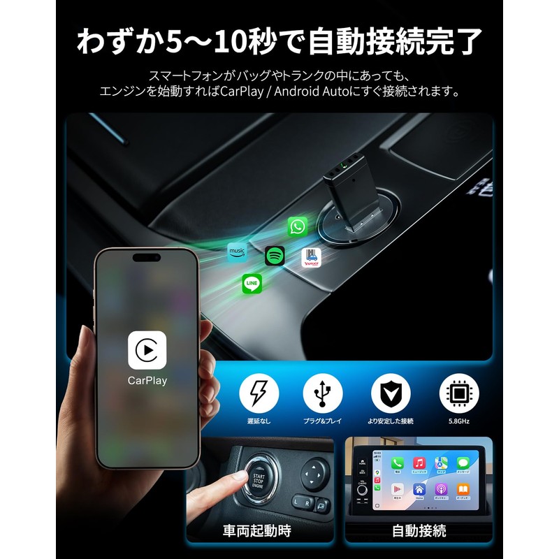2025 Wireless CarPlay & Android Auto Adapter, Ultra Compact Design,